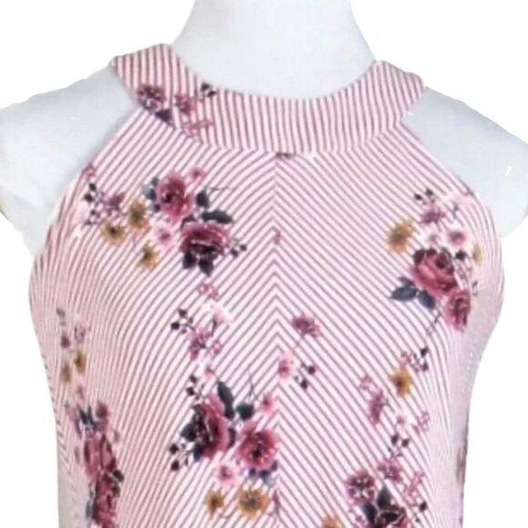 Mini Halter Dress Pink Stripe with Floral Pattern Three Pink Hearts Size XS - Picture 4 of 7